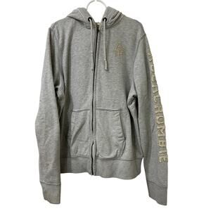 Abercrombie & Fitch Vtg Mens XXL Gray Muscle Hooded Sweatshirt Y2K Embroidered